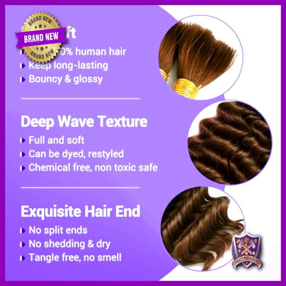 Human Hair Braiding Extensions 20 Inch Deep Wave 110g 3 Bundles